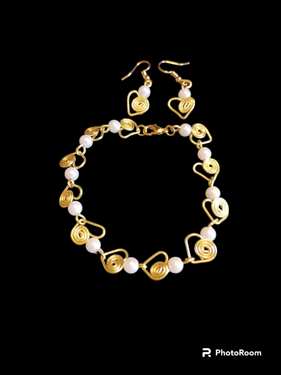 Gold Heart Bracelet with Matching Earrings