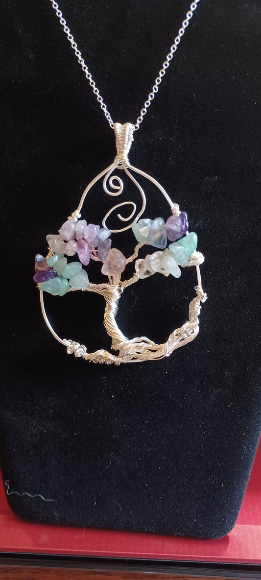 Silver tone Tree of Life with gems