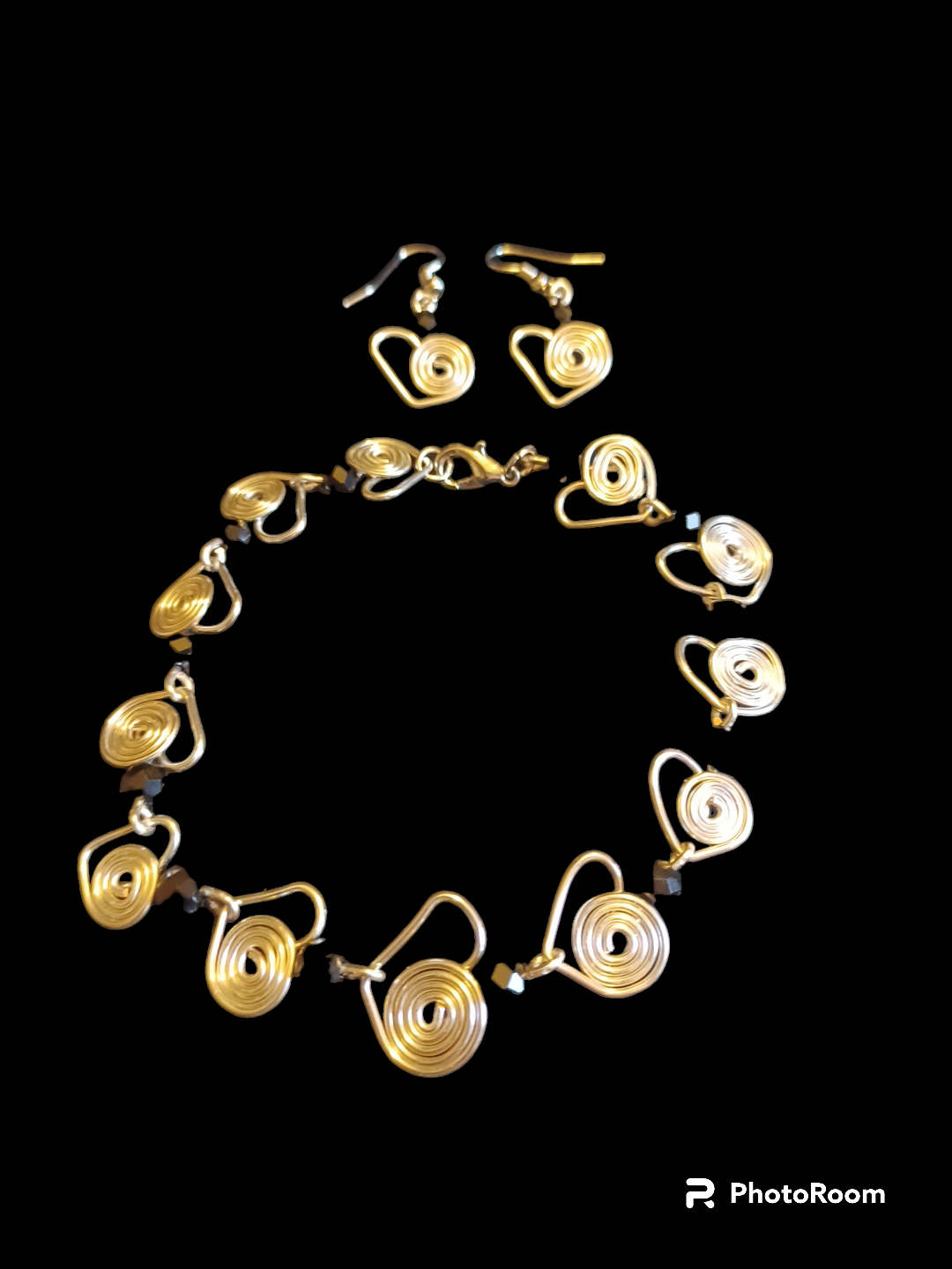 Gold Heart Bracelet with matching earrings