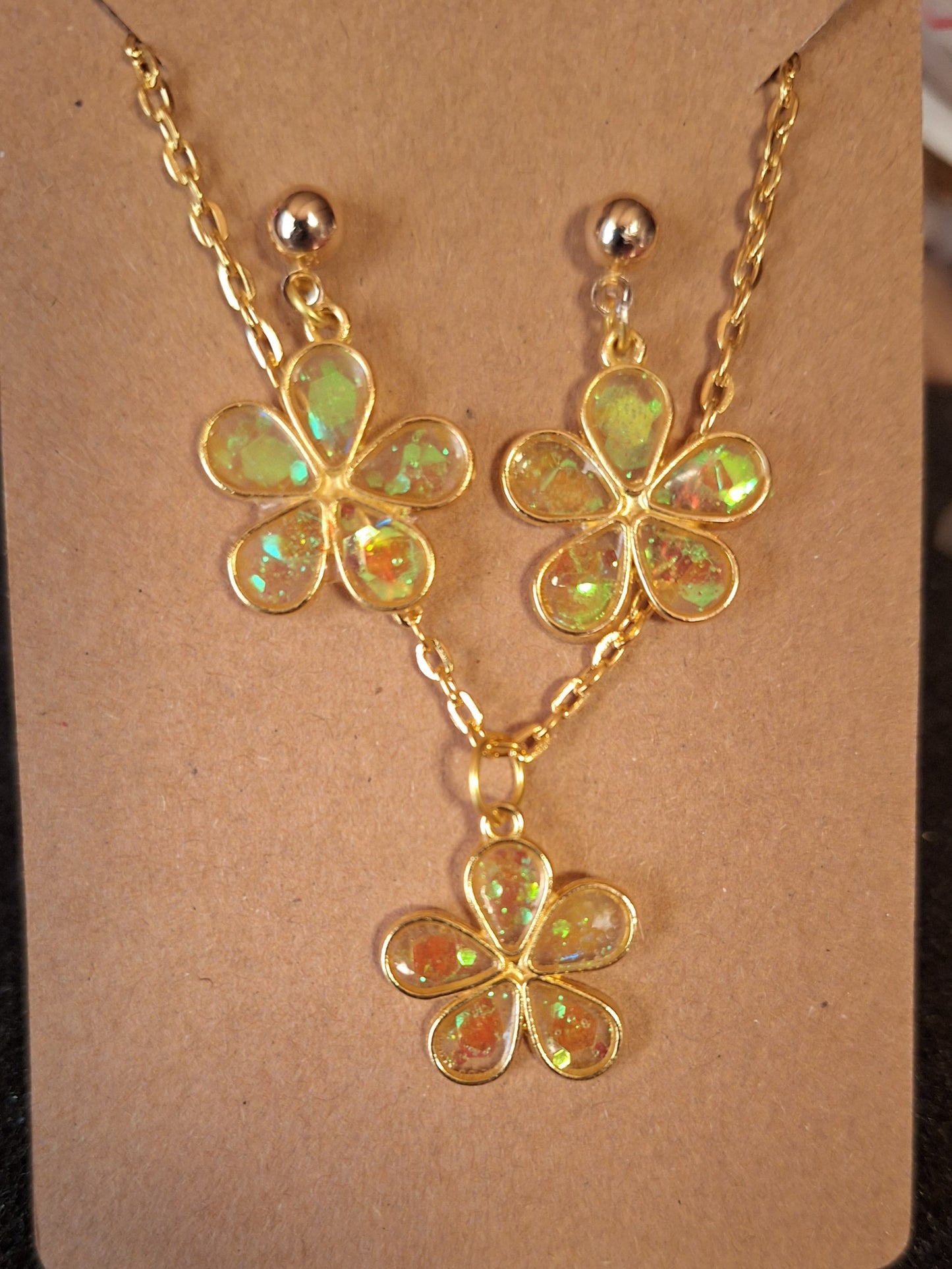 Gold-Tone Yellow Flower Pendant/Earring Set